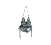 XYNM Bag Women’s Korean Elegant Handbag, Side Pleated Drawstring Shoulder Bag, Fashion Color Large Capacity Nylon Underarm Bag-silver