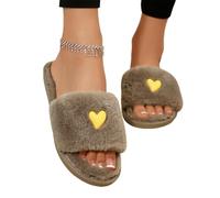 XYNM Slippers Women Large Size With One-piece Opening Autumn Winter Home Use Soft-soled Cotton Slippers-khaki-38-39