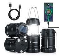 Xynover Solar Camping Lantern 4-Pack - Rechargeable LED Lights, Magnetic Base & Foldable Hanging Hook- Collapsible Lamp Battery Powered Perfect for Power Outages, Hiking, Campsites, Emergencies