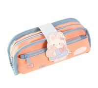 Xyntor Double Layer Pencil Case for Students | Large Capacity Canvas Pen Bag with Cute Pet Design | School Supplies Organizer for Pens/Markers/Erasers | 21.5x10.5x4.5cm Storage Pouch (Orange)