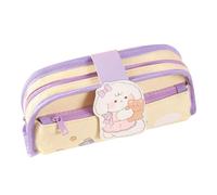 Xyntor Double Layer Pencil Case for Students | Large Capacity Canvas Pen Bag with Cute Pet Design | School Supplies Organizer for Pens/Markers/Erasers | 21.5x10.5x4.5cm Storage Pouch (Beige)