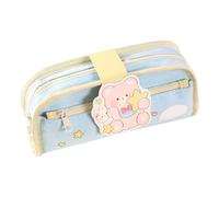 Xyntor Double Layer Pencil Case for Students | Large Capacity Canvas Pen Bag with Cute Pet Design | School Supplies Organizer for Pens/Markers/Erasers | 21.5x10.5x4.5cm Storage Pouch (Blue)