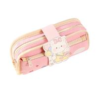 Xyntor Double Layer Pencil Case for Students | Large Capacity Canvas Pen Bag with Cute Pet Design | School Supplies Organizer for Pens/Markers/Erasers | 21.5x10.5x4.5cm Storage Pouch (Pink)