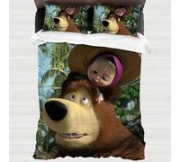 XYOK Masha and the Bear Bed Linen 135 x 200 cm 3-Piece Cartoon Children's Duvet Cover Microfibre Pillowcase Bedroom Wrinkle-Free Bed Linen Sets (Masha1, Single 135 x 200)