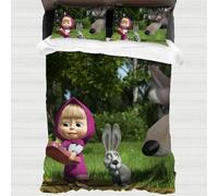 XYOK Masha and the Bear Bed Linen 135 x 200 cm 3-Piece Cartoon Children's Duvet Cover Microfibre Pillowcase Bedroom Wrinkle-Free Bed Linen Sets (Masha, Single 135 x 200 cm)