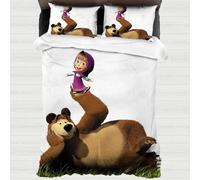 XYOK Masha and the Bear Bed Linen 135 x 200 cm 3-Piece Cartoon Children's Duvet Cover Microfibre Pillowcase Bedroom Wrinkle-Free Bed Linen Sets (Masha3, Single 135 x 200)