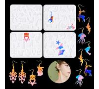 XYQHOAC 4PCS Animal Earring Silicone Molds Jewelry Resin Mold with Hole Bear Owl Wild Animal Sea Animal Earring Epoxy Mold Jewelry Molds for DIY Earring Pendant Keychain Jewelry Making (Earring Mold)