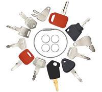 XYQMLY 12 Pcs Heavy Equipment Replacement Key + 4 Pcs Key Ring + 1 Wire Keychain, Construction Key Master Set Compatible with Cat Caterpillar Case JD Hyster Komatsu Bob-cat Forklifts Heavy Equipment