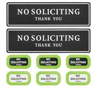 XYQMLY 2 Pack 7.9" x 2.4" Large Acrylic No Soliciting Sign + 6 Pcs 1"x0.5" Small No Soliciting Sign, Weatherproof, Sturdy, Easy to Install, Black, White, Green