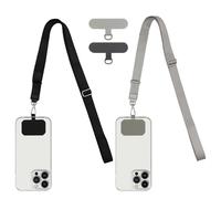 XYQMLY 2 Pack Cell Phone Lanyard, 2 Pcs Adjustable Neck Strap with 2 Pcs Phone Patches, Universal Nylon Phone Lanyard Compatible with Most All Smartphone (Black&Gray)
