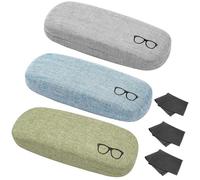 XYQMLY 3 Pack Hard Shell Eyeglasses Case, Unisex Portable Glasses Protection Case Linen Fabrics Sunglasses Case for Glasses Storage, Blue & green & grey, 3 Colors Medium