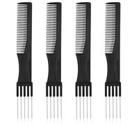 XYQMLY 4 Pack Hair Combs Lift Teasing Combs with Metal Prong, Salon Teasing Back Comb Styling Comb Black Carbon Comb with Stainless Steel Lift Hair Cutting Comb for Women Men Curly Hair Styling Salon