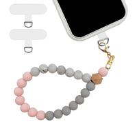 XYQMLY Beaded Phone Strap with Patches & Charms, Hands-Free Bracelet Lanyard, Compatible with Most Cell Phones & Cases (Pink Print)