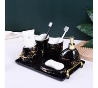 XYQXYQ Black Bathroom Accessories Set,Gold Marble Look Bathroom Decor,Modern 6 Piece Bathroom Accessory Set,Complete with Soap Dispenser,Toothbrush Holder,Tumbler,Tray Countertop