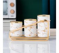 XYQXYQ Ceramic Canister Set for Kitchen Countertop - A Set of 3 Kitchen Canisters with Tiered Shelf, Airtight Countertop Flour and Sugar Containers, Coffee and Tea Storage (White)