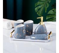 XYQXYQ Gray Bathroom Accessories Set,Gold Marble Look Bathroom Decor,Modern 6 Piece Bathroom Accessory Set,Complete with Soap Dispenser,Toothbrush Holder,Tumbler,Tray Countertop