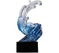 XYQXYQ Modern Abstract Decorative Style Statue, Crystal Circular Art Wave Resin Sculpture, Office Desk Stand, Dining Table Center Decorative Aesthetics 12.6 inches high (B,Navy-Blue)