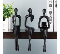 XYQXYQ Resin Thinker Statues Decor, 3pcs Abstract Sitting Sculptures, Bookshelf Desk Figurines, Home Office Living Room Shelf Accents, Gold Centerpiece Table Decorations (Black)