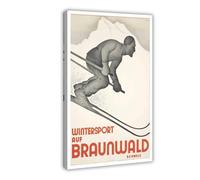 XYSWDD Braunwald Winter Sports Vintage Travel Switzerland Canvas Wall Art Posters And Prints Room Aesthetic Bedroom Office Decor 08x12inch(20x30cm)
