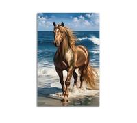 XYSXYCP Canvas Wall Art Picture Animal Poster Golden Horse By Sea Modern Living Room Bedroom Decor 12x18inch(30x45cm)