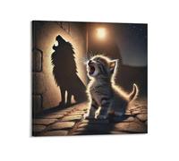 XYSXYCP Canvas Wall Art Picture Animal Poster Inspiring Kitten with Wolf Shadow Modern Living Room Bedroom Decor 12x12inch(30x30cm)