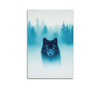 XYSXYCP Canvas Wall Art Picture Animal Poster Mysterious Hazy Black Wolf Modern Living Room Bedroom Decor 24x36inch(60x90cm)