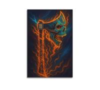 XYSXYCP Canvas Wall Art Picture Art Poster Thrilling Flame Skull Axe Modern Living Room Bedroom Decor 20x30inch(50x75cm)