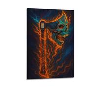 XYSXYCP Canvas Wall Art Picture Art Poster Thrilling Flame Skull Axe Modern Living Room Bedroom Decor 08x12inch(20x30cm)