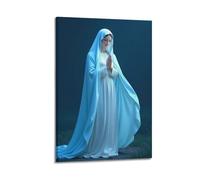 XYSXYCP Canvas Wall Art Picture Christian Poster Blue White Robe Virgin Mary Praying In Dark Background Modern Living Room Bedroom Decor 16x24inch(40x60cm)