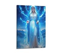 XYSXYCP Canvas Wall Art Picture Christian Poster Blue White Robe Virgin Mary With Blue Holy Light And Crystal Wings Modern Living Room Bedroom Decor 24x36inch(60x90cm)