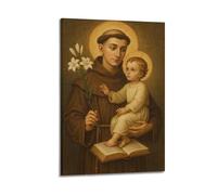 XYSXYCP Canvas Wall Art Picture Christian Poster Brown Robe Monk With Holy Child And Lily Modern Living Room Bedroom Decor 08x12inch(20x30cm)