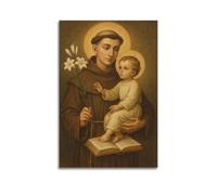 XYSXYCP Canvas Wall Art Picture Christian Poster Brown Robe Monk With Holy Child And Lily Modern Living Room Bedroom Decor 08x12inch(20x30cm)