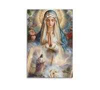 XYSXYCP Canvas Wall Art Picture Christian Poster Floral Background Virgin Mary With Jesus Image Praying Modern Living Room Bedroom Decor 24x36inch(60x90cm)