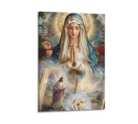 XYSXYCP Canvas Wall Art Picture Christian Poster Floral Background Virgin Mary With Jesus Image Praying Modern Living Room Bedroom Decor 16x24inch(40x60cm)