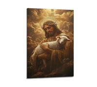 XYSXYCP Canvas Wall Art Picture Christian Poster Gentle Jesus Holding Lamb Modern Living Room Bedroom Decor 16x24inch(40x60cm)