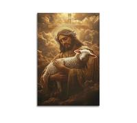 XYSXYCP Canvas Wall Art Picture Christian Poster Gentle Jesus Holding Lamb Modern Living Room Bedroom Decor 24x36inch(60x90cm)
