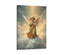 XYSXYCP Canvas Wall Art Picture Christian Poster Golden Robe Little Angel Praying In Clouds Modern Living Room Bedroom Decor 16x24inch(40x60cm)