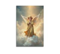 XYSXYCP Canvas Wall Art Picture Christian Poster Golden Robe Little Angel Praying In Clouds Modern Living Room Bedroom Decor 12x18inch(30x45cm)
