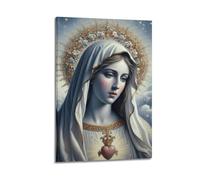 XYSXYCP Canvas Wall Art Picture Christian Poster Holy Woman Halo Sacred Heart Modern Living Room Bedroom Decor 12x18inch(30x45cm)