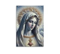 XYSXYCP Canvas Wall Art Picture Christian Poster Holy Woman Halo Sacred Heart Modern Living Room Bedroom Decor 16x24inch(40x60cm)