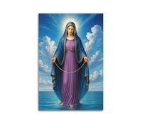 XYSXYCP Canvas Wall Art Picture Christian Poster Holy Woman Rosary Sea Modern Living Room Bedroom Decor 24x36inch(60x90cm)
