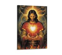 XYSXYCP Canvas Wall Art Picture Christian Poster Jesus With Radiant Sacred Heart Modern Living Room Bedroom Decor 24x36inch(60x90cm)