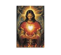 XYSXYCP Canvas Wall Art Picture Christian Poster Jesus With Radiant Sacred Heart Modern Living Room Bedroom Decor 08x12inch(20x30cm)