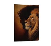 XYSXYCP Canvas Wall Art Picture Christian Poster Majestic Lion And Jesus Modern Living Room Bedroom Decor 24x36inch(60x90cm)