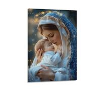 XYSXYCP Canvas Wall Art Picture Christian Poster Star Halo Virgin Mary Holding Holy Child Modern Living Room Bedroom Decor 16x24inch(40x60cm)