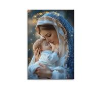 XYSXYCP Canvas Wall Art Picture Christian Poster Star Halo Virgin Mary Holding Holy Child Modern Living Room Bedroom Decor 08x12inch(20x30cm)