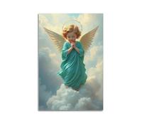 XYSXYCP Canvas Wall Art Picture Christian Poster Turquoise Robe Little Angel With Thorn Halo Praying In Clouds Modern Living Room Bedroom Decor 16x24inch(40x60cm)