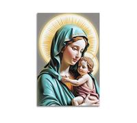 XYSXYCP Canvas Wall Art Picture Christian Poster Turquoise Veil Virgin Mary With Holy Child Modern Living Room Bedroom Decor 08x12inch(20x30cm)