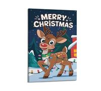 XYSXYCP Canvas Wall Art Picture Christmas Poster Joyful Reindeer Lights Modern Living Room Bedroom Decor 20x30inch(50x75cm)