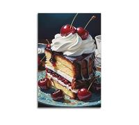 XYSXYCP Canvas Wall Art Picture Food Poster Delicious Cherry Cake Slice Modern Living Room Bedroom Decor 24x36inch(60x90cm)